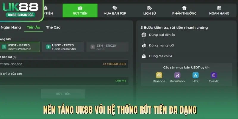 Nền tảng UK88 với hệ thống rút tiền đa dạng