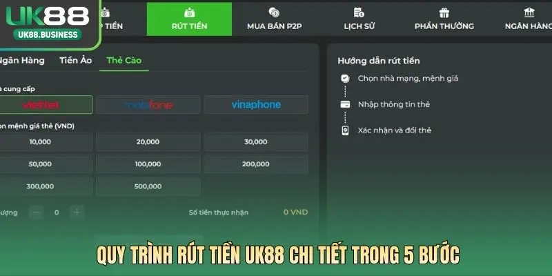Quy trình rút tiền UK88 chi tiết trong 5 bước